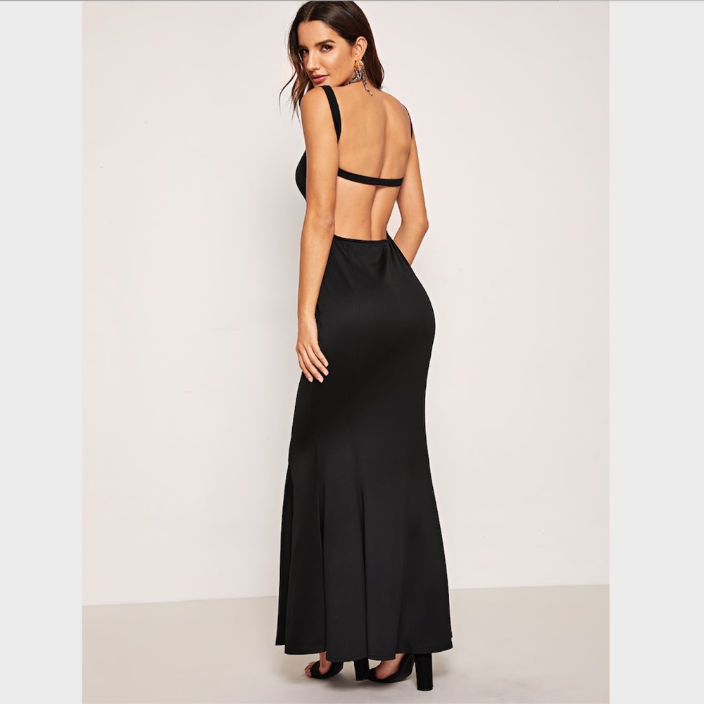 Square Neck Open Back Sheath Maxi Mermaid Dress - Picture 4 of 8